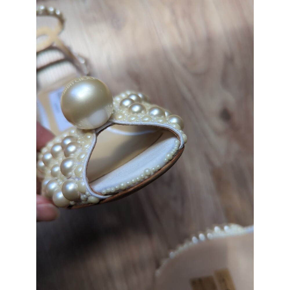 Jimmy Choo Pearl-Embellished Ivory Block Heel Sandals - Picture 13 of 15